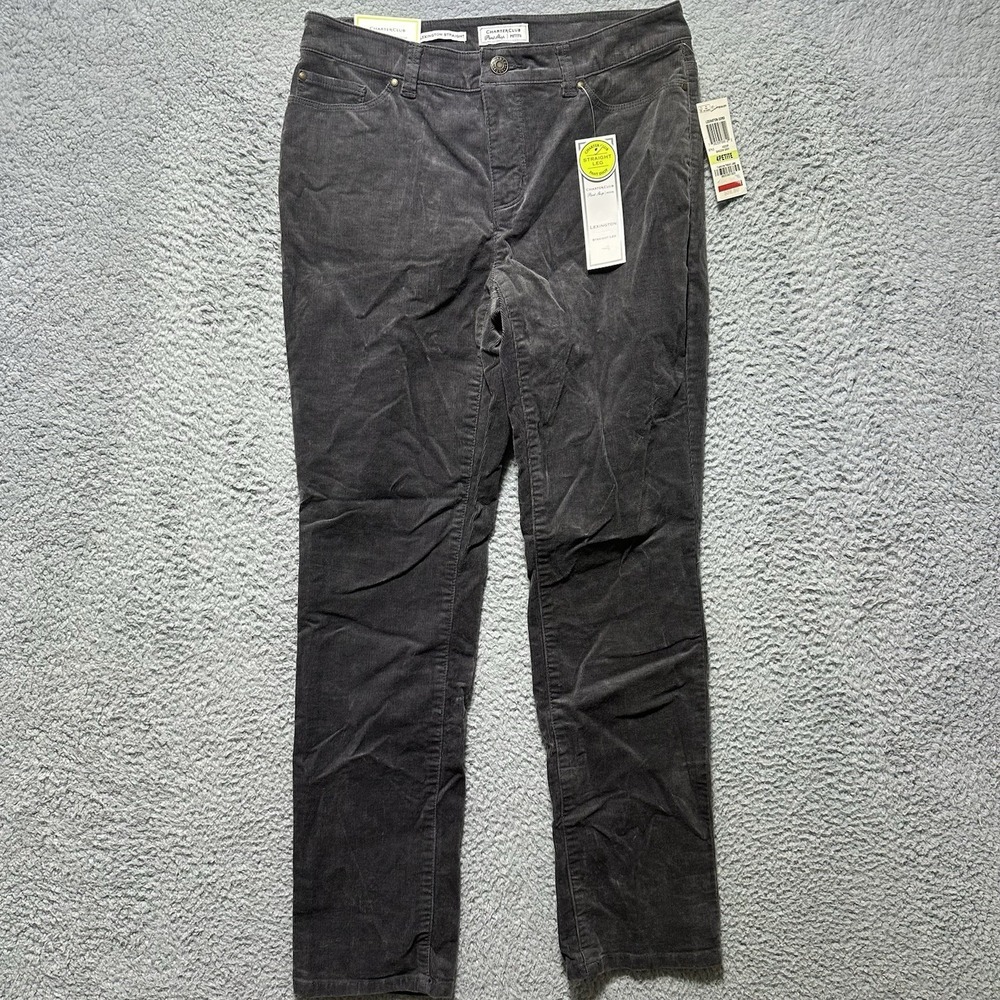 Charter Club Women's Lexington Straight Leg Corduroy Pants Shadow Grey 4P